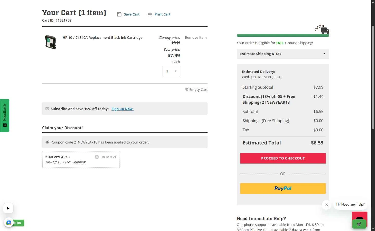 ComboInk checkout page showing ComboInk coupon code box | Screenshot taken by SimplyCodes community member on Jan 5, 2026