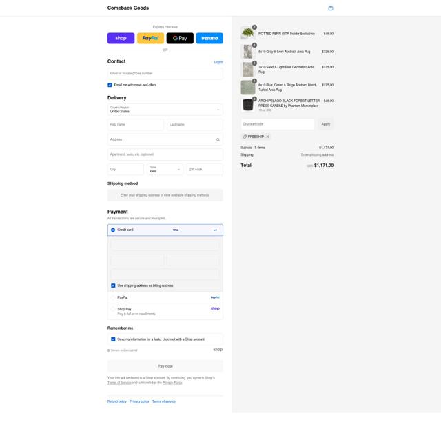 Comeback Goods checkout page showing Comeback Goods promo code box | Screenshot taken by SimplyCodes community member on Sep 7, 2025