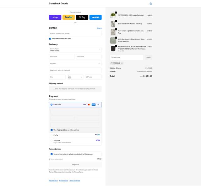 Comeback Goods checkout page showing Comeback Goods promo code box | Screenshot taken by SimplyCodes community member on Sep 19, 2025