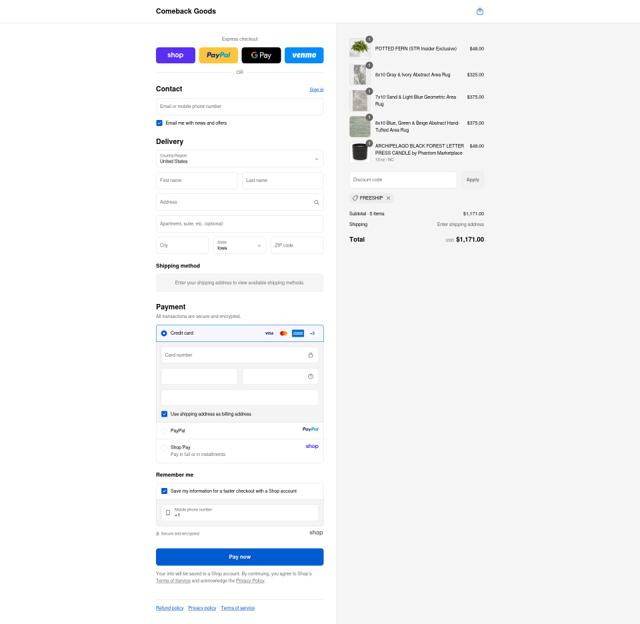 Comeback Goods checkout page showing Comeback Goods promo code box | Screenshot taken by SimplyCodes community member on Sep 15, 2025