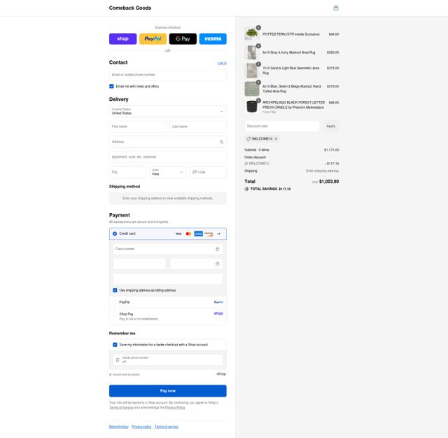 Comeback Goods checkout page showing Comeback Goods promo code box | Screenshot taken by SimplyCodes community member on Sep 7, 2025