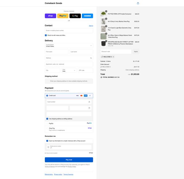 Comeback Goods checkout page showing Comeback Goods promo code box | Screenshot taken by SimplyCodes community member on Sep 15, 2025