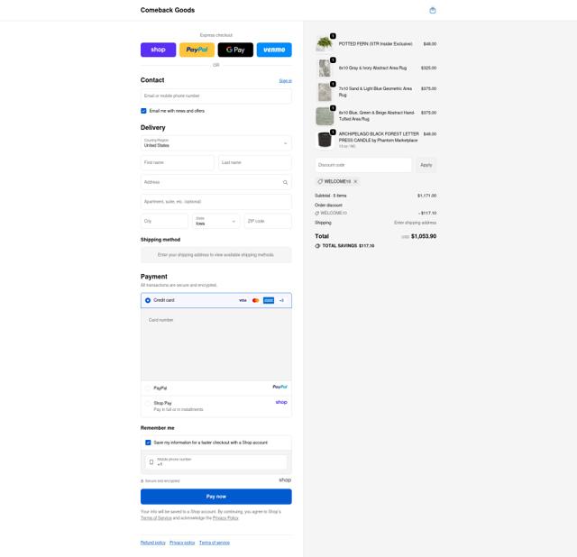 Comeback Goods checkout page showing Comeback Goods promo code box | Screenshot taken by SimplyCodes community member on Sep 19, 2025