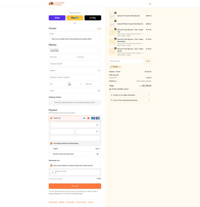 Comfort Works checkout page showing Comfort Works discount code box | Screenshot taken by SimplyCodes community member on Sep 1, 2025