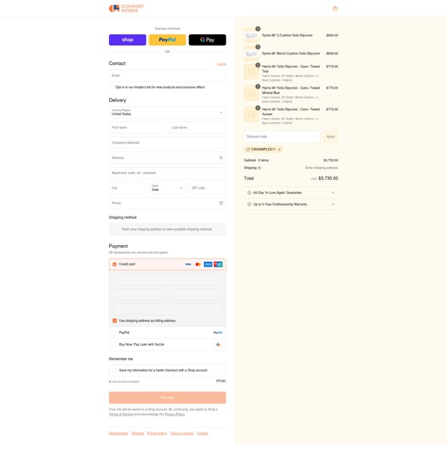 Comfort Works checkout page showing Comfort Works discount code box | Screenshot taken by SimplyCodes community member on Sep 1, 2025