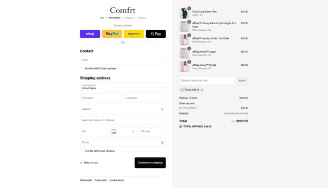 Comfrt checkout page showing Comfrt coupon code box | Screenshot taken by SimplyCodes community member on Sep 12, 2025