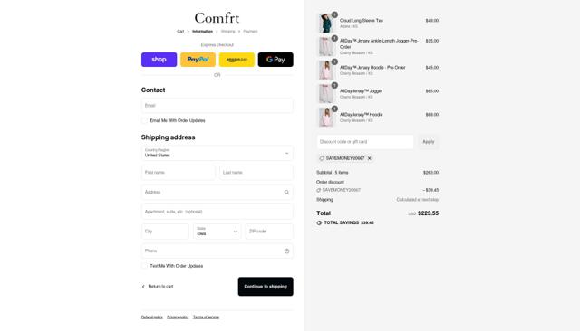 Comfrt checkout page showing Comfrt coupon code box | Screenshot taken by SimplyCodes community member on Sep 12, 2025