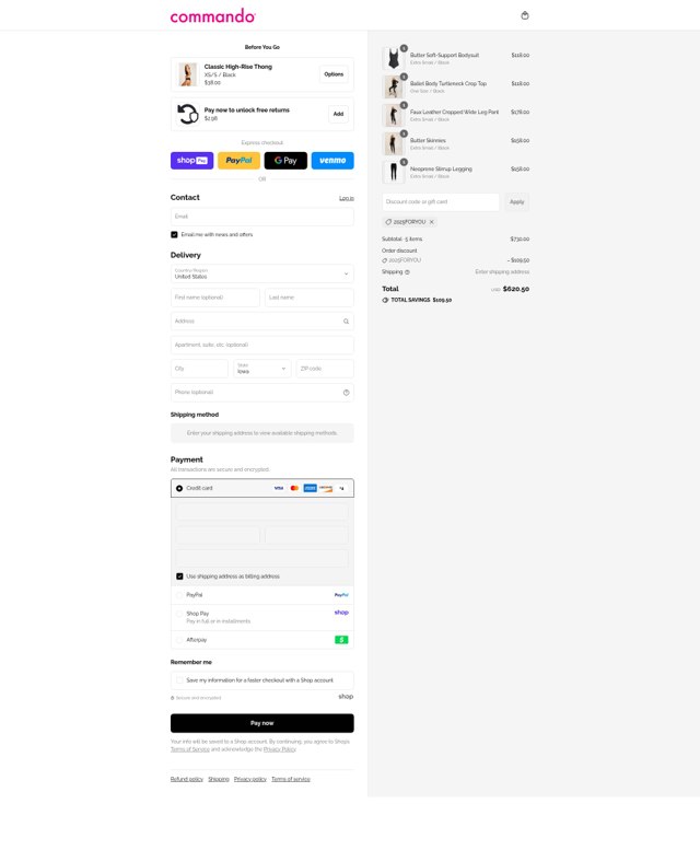 Commando checkout page showing Commando promo code box | Screenshot taken by SimplyCodes community member on Aug 27, 2025