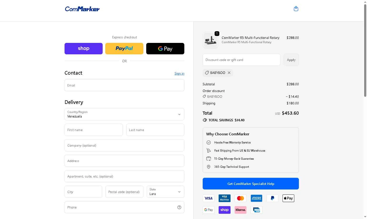 ComMarker checkout page showing ComMarker coupon code box | Screenshot taken by SimplyCodes community member on Jan 25, 2026
