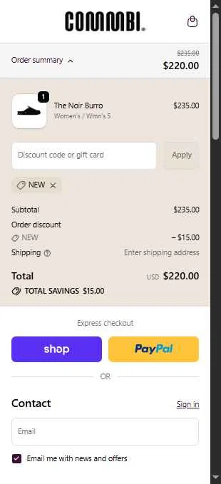 Commbi checkout page showing Commbi promo code box | Screenshot taken by SimplyCodes community member on Oct 6, 2025