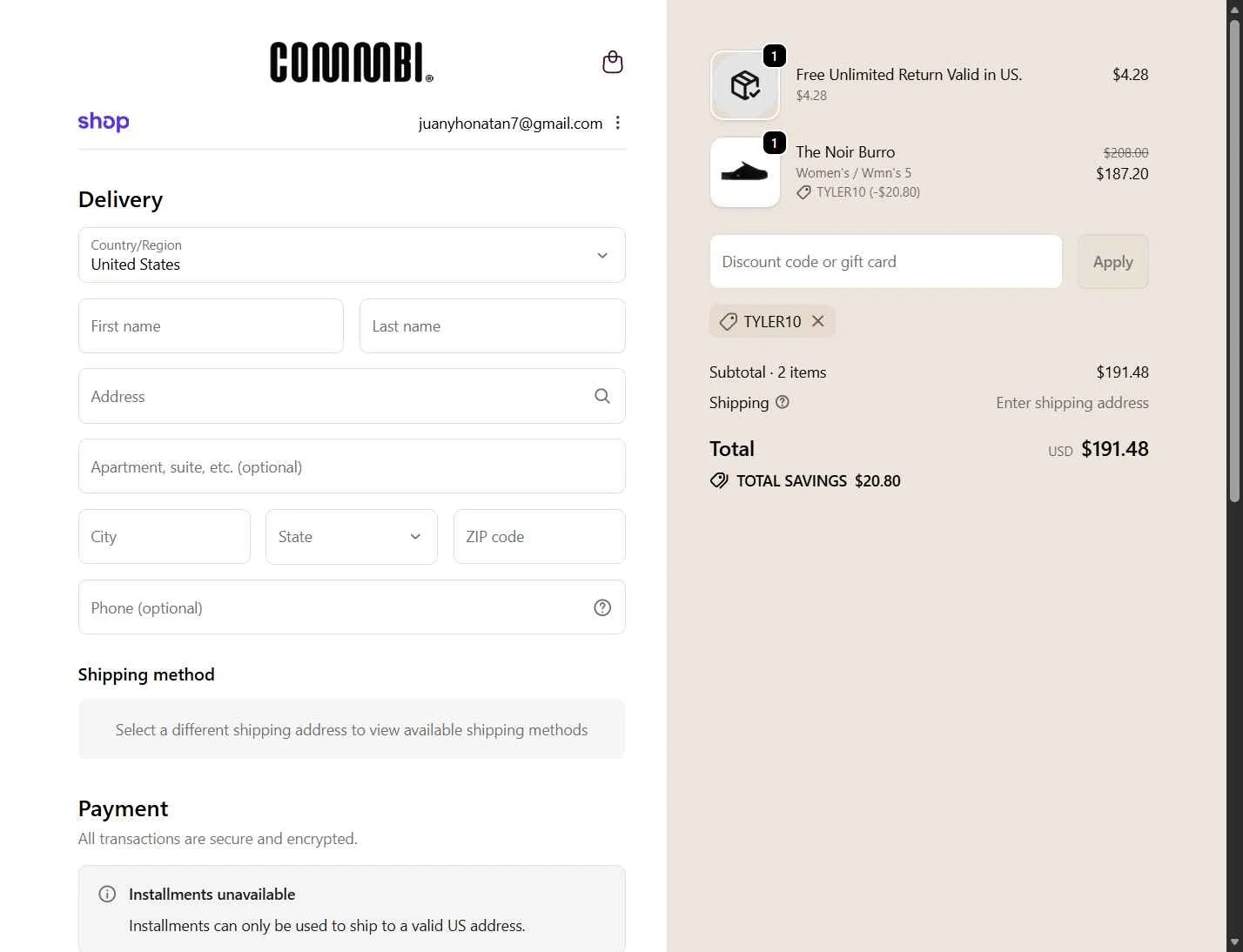 Commbi checkout page showing Commbi promo code box | Screenshot taken by SimplyCodes community member on Dec 31, 2025