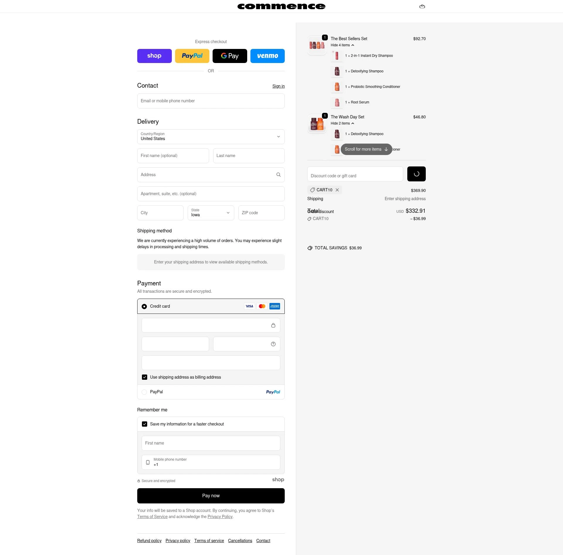 Commence Haircare checkout page showing Commence Haircare promo code box | Screenshot taken by SimplyCodes community member on Jan 3, 2026