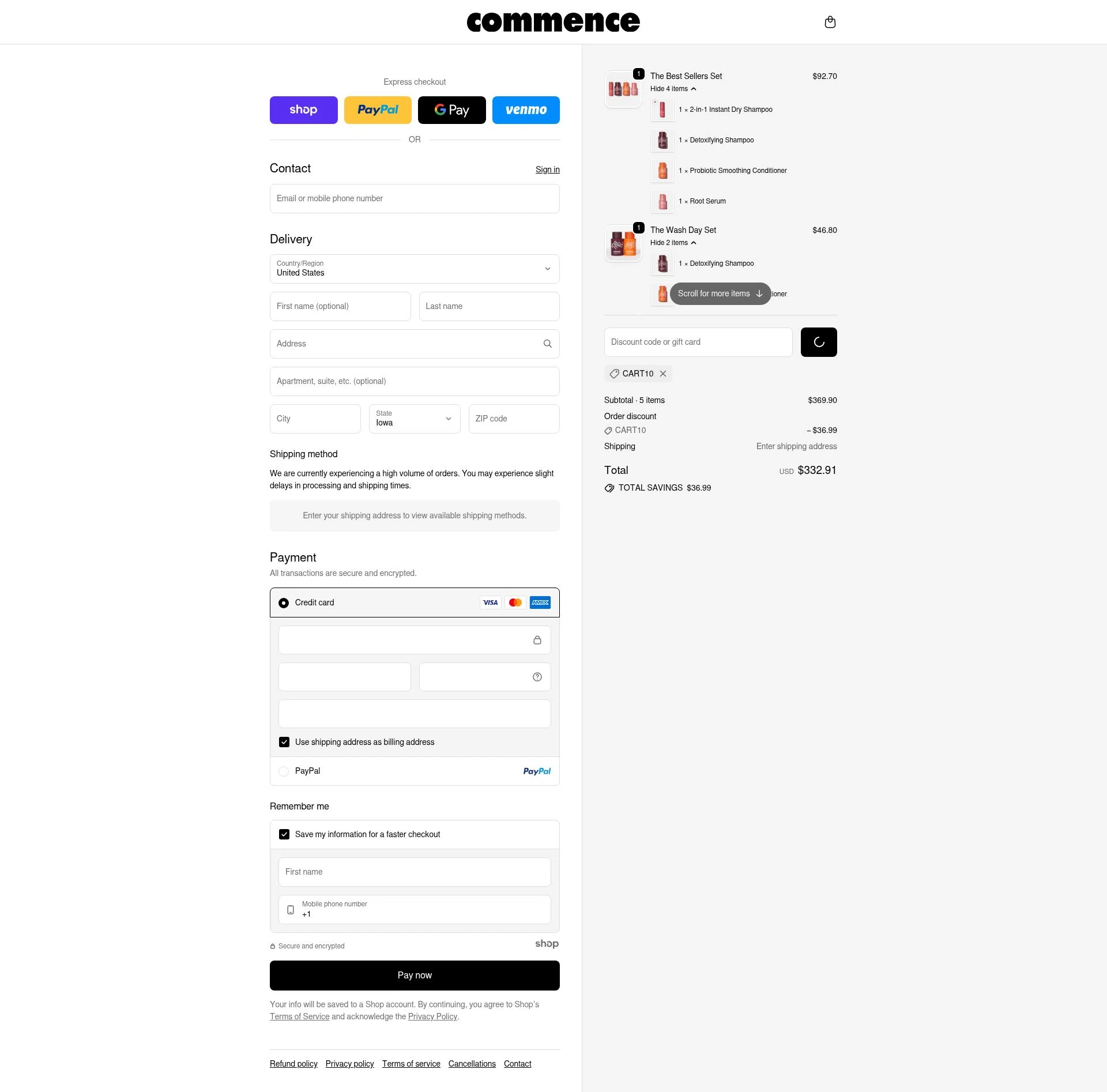 Commence Haircare checkout page showing Commence Haircare promo code box | Screenshot taken by SimplyCodes community member on Dec 24, 2025
