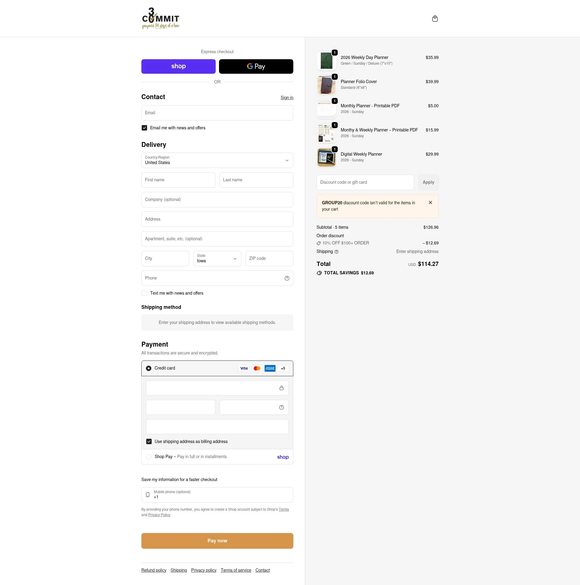 Commit 30 checkout page showing Commit 30 discount code box | Screenshot taken by SimplyCodes community member on Feb 5, 2026