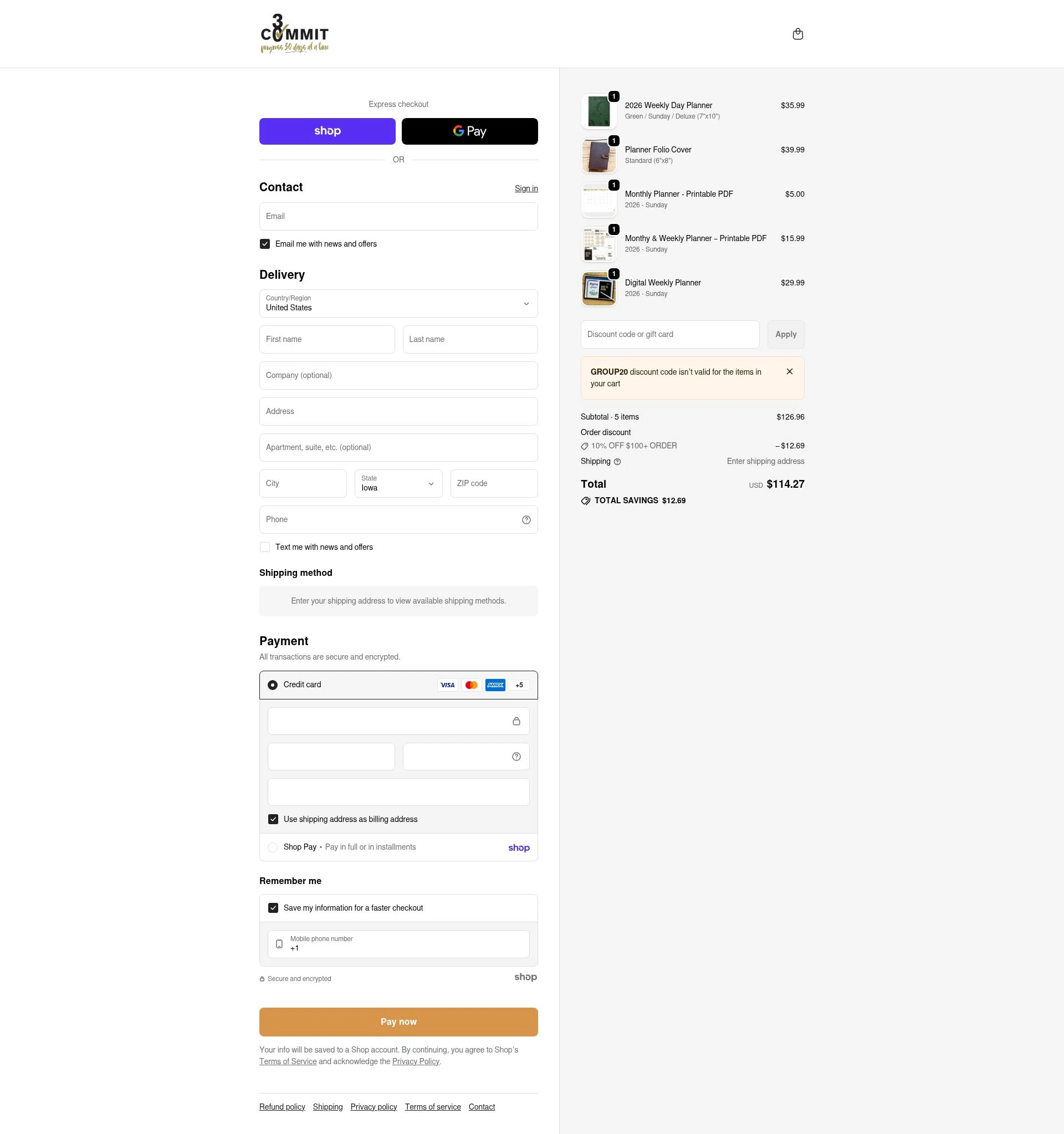 Commit 30 checkout page showing Commit 30 discount code box | Screenshot taken by SimplyCodes community member on Jan 27, 2026