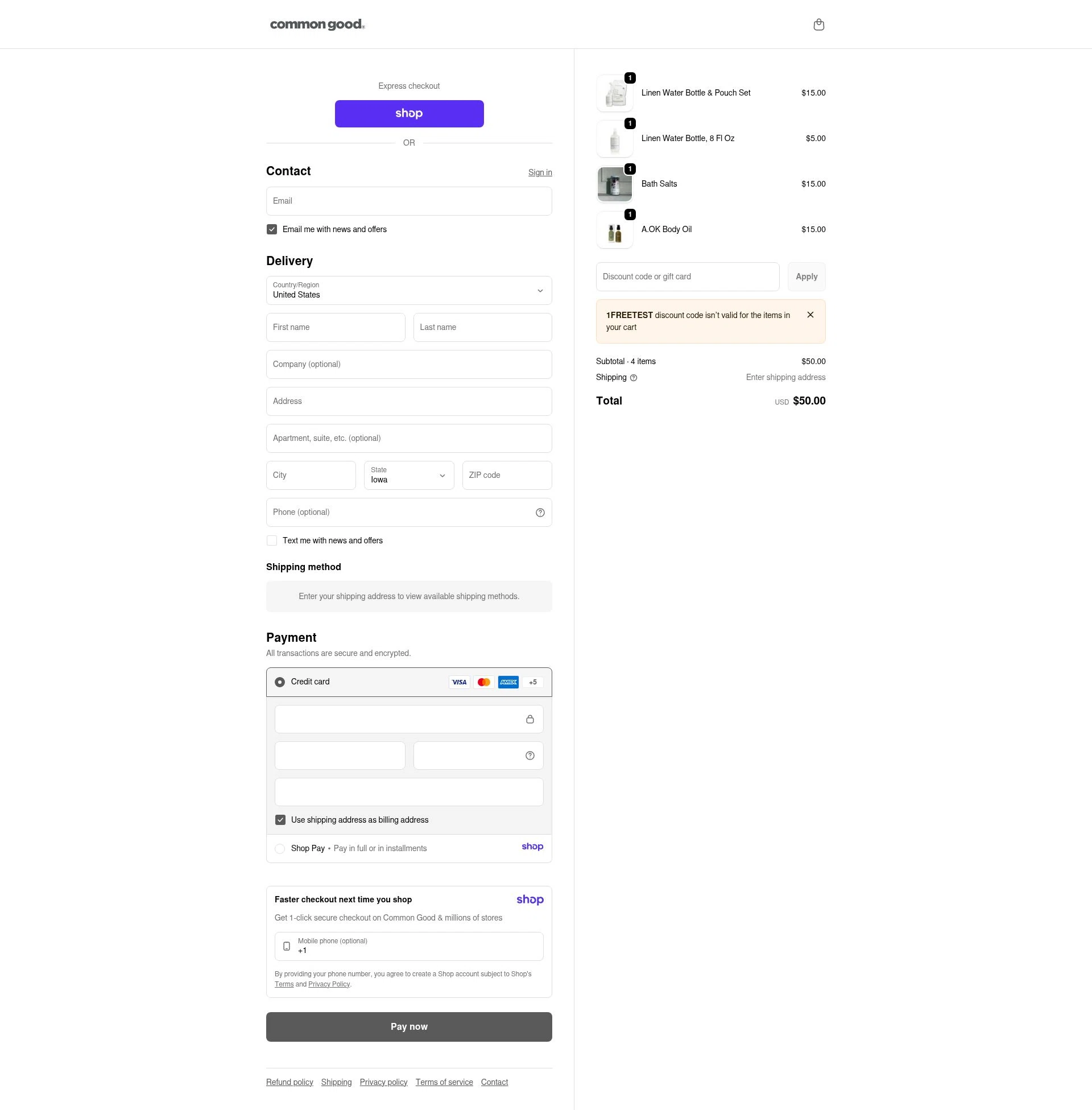 Common Good checkout page showing Common Good promo code box | Screenshot taken by SimplyCodes community member on Jan 8, 2026