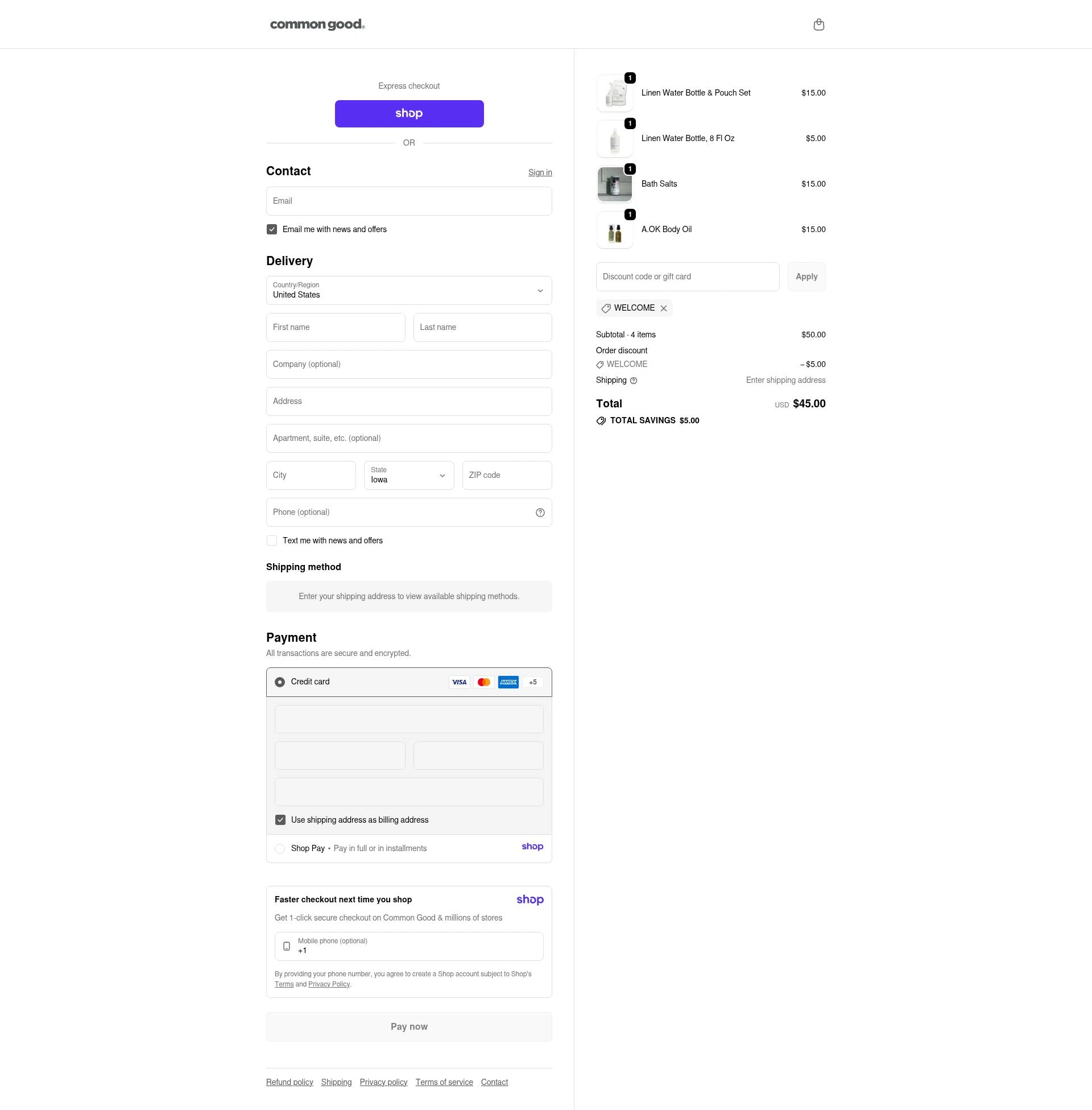 Common Good checkout page showing Common Good promo code box | Screenshot taken by SimplyCodes community member on Jan 8, 2026