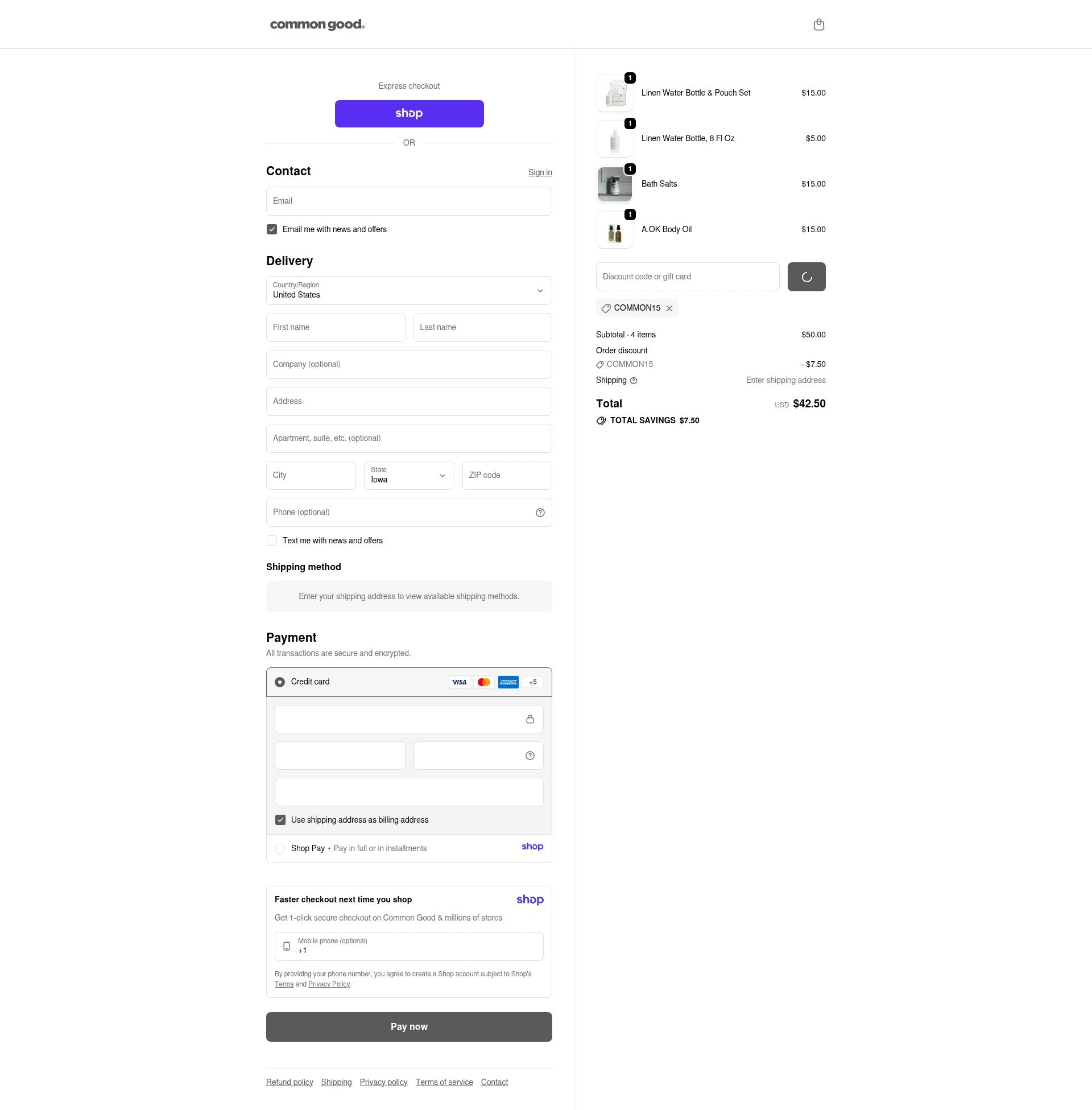 Common Good checkout page showing Common Good promo code box | Screenshot taken by SimplyCodes community member on Jan 8, 2026