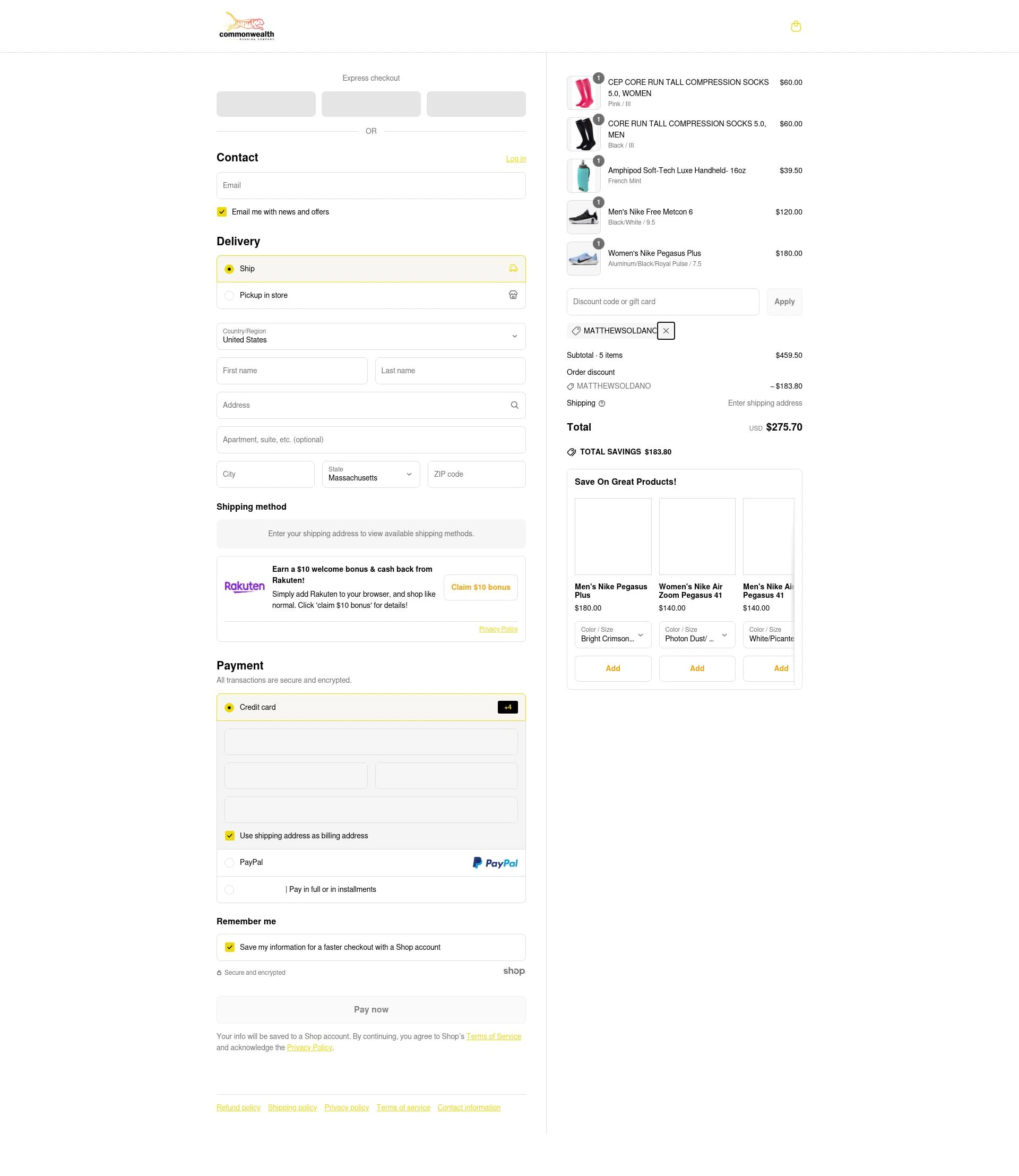 Commonwealth Running Co. checkout page showing Commonwealth Running Co. promo code box | Screenshot taken by SimplyCodes community member on Apr 19, 2025