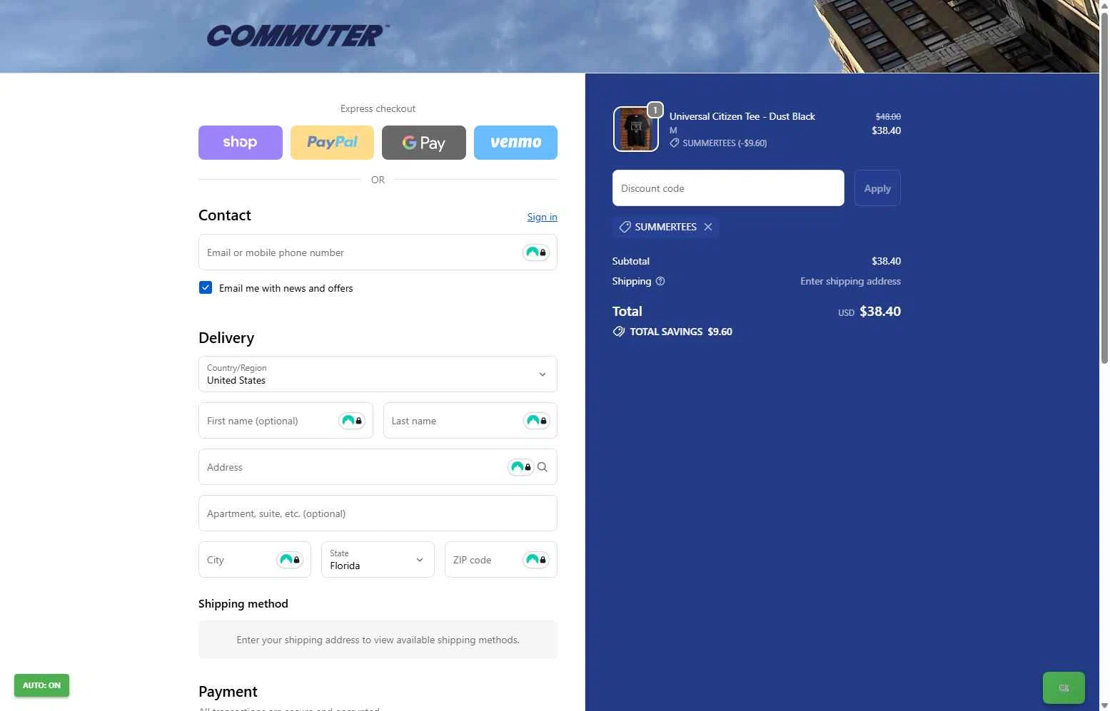 Commuter NY checkout page showing Commuter NY promo code box | Screenshot taken by SimplyCodes community member on Dec 9, 2025