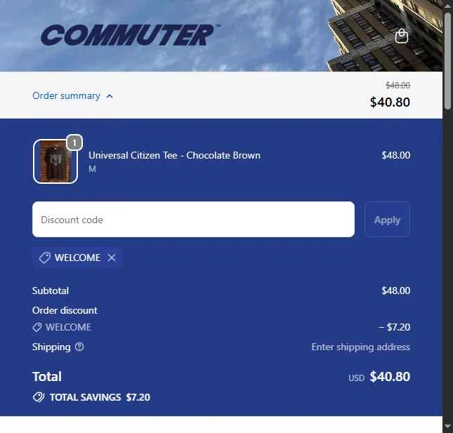 Commuter NY checkout page showing Commuter NY promo code box | Screenshot taken by SimplyCodes community member on Dec 7, 2025