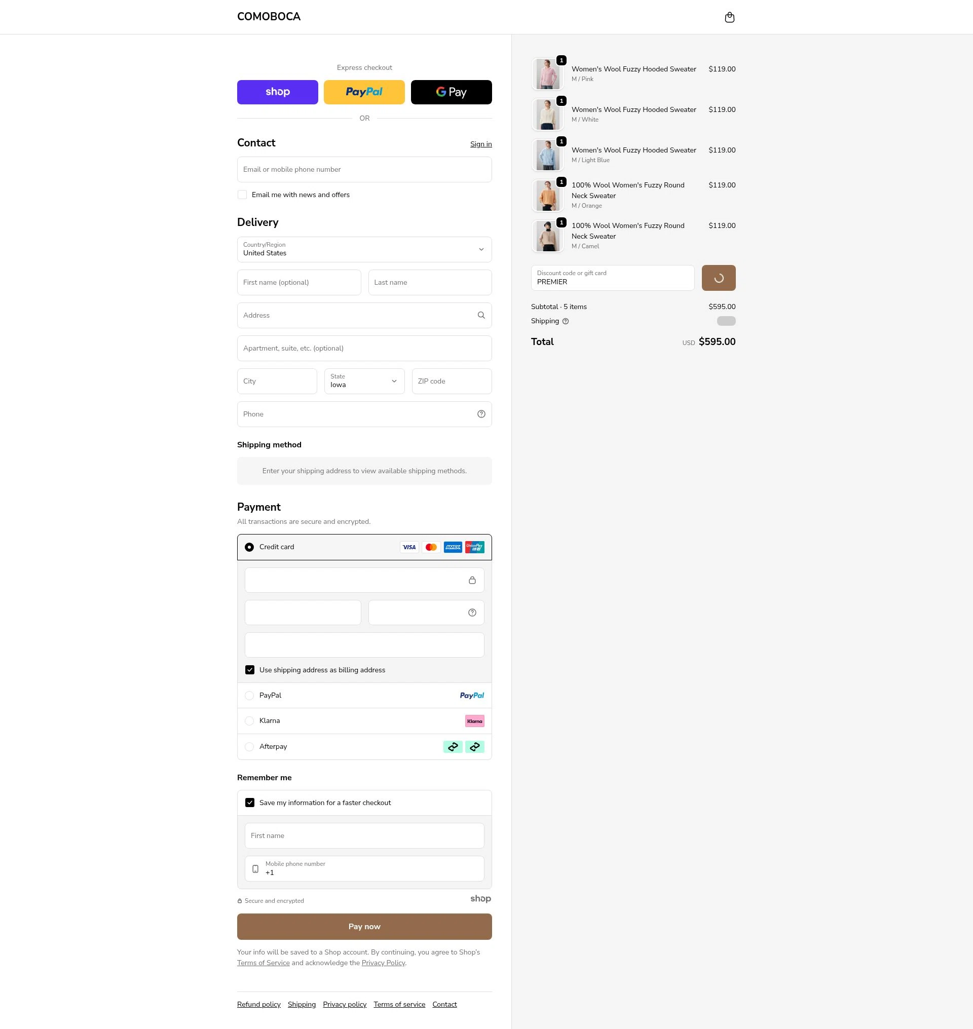 Comoboca checkout page showing Comoboca promo code box | Screenshot taken by SimplyCodes community member on Jan 2, 2026