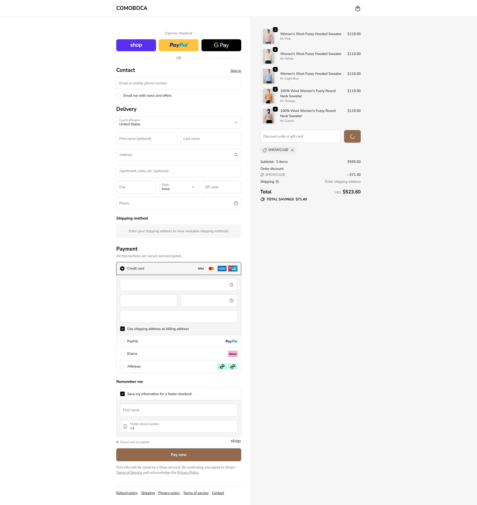 Comoboca checkout page showing Comoboca promo code box | Screenshot taken by SimplyCodes community member on Jan 2, 2026