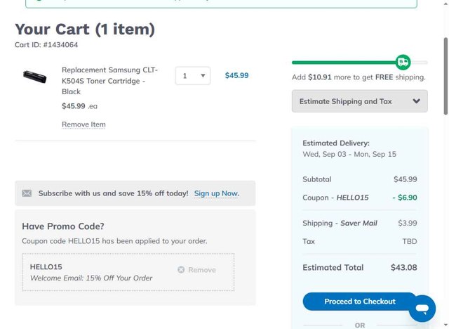 CompAndSave.Com checkout page showing CompAndSave.Com coupon code box | Screenshot taken by SimplyCodes community member on Aug 29, 2025