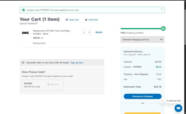 CompAndSave.Com checkout page showing CompAndSave.Com coupon code box | Screenshot taken by SimplyCodes community member on Aug 26, 2025