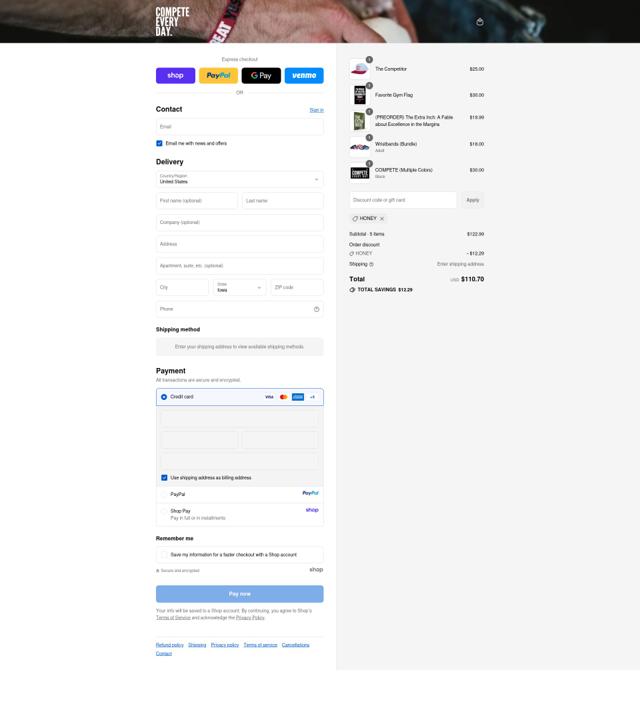 Compete Every Day checkout page showing Compete Every Day promo code box | Screenshot taken by SimplyCodes community member on Sep 13, 2025