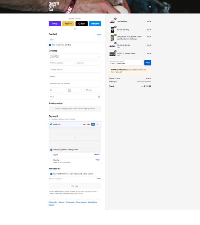 Compete Every Day checkout page showing Compete Every Day promo code box | Screenshot taken by SimplyCodes community member on Sep 13, 2025