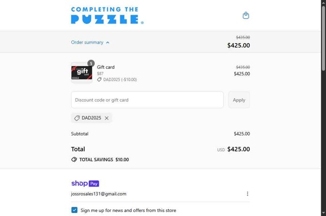 Completing the Puzzle checkout page showing Completing the Puzzle discount code box | Screenshot taken by SimplyCodes community member on Jul 14, 2025