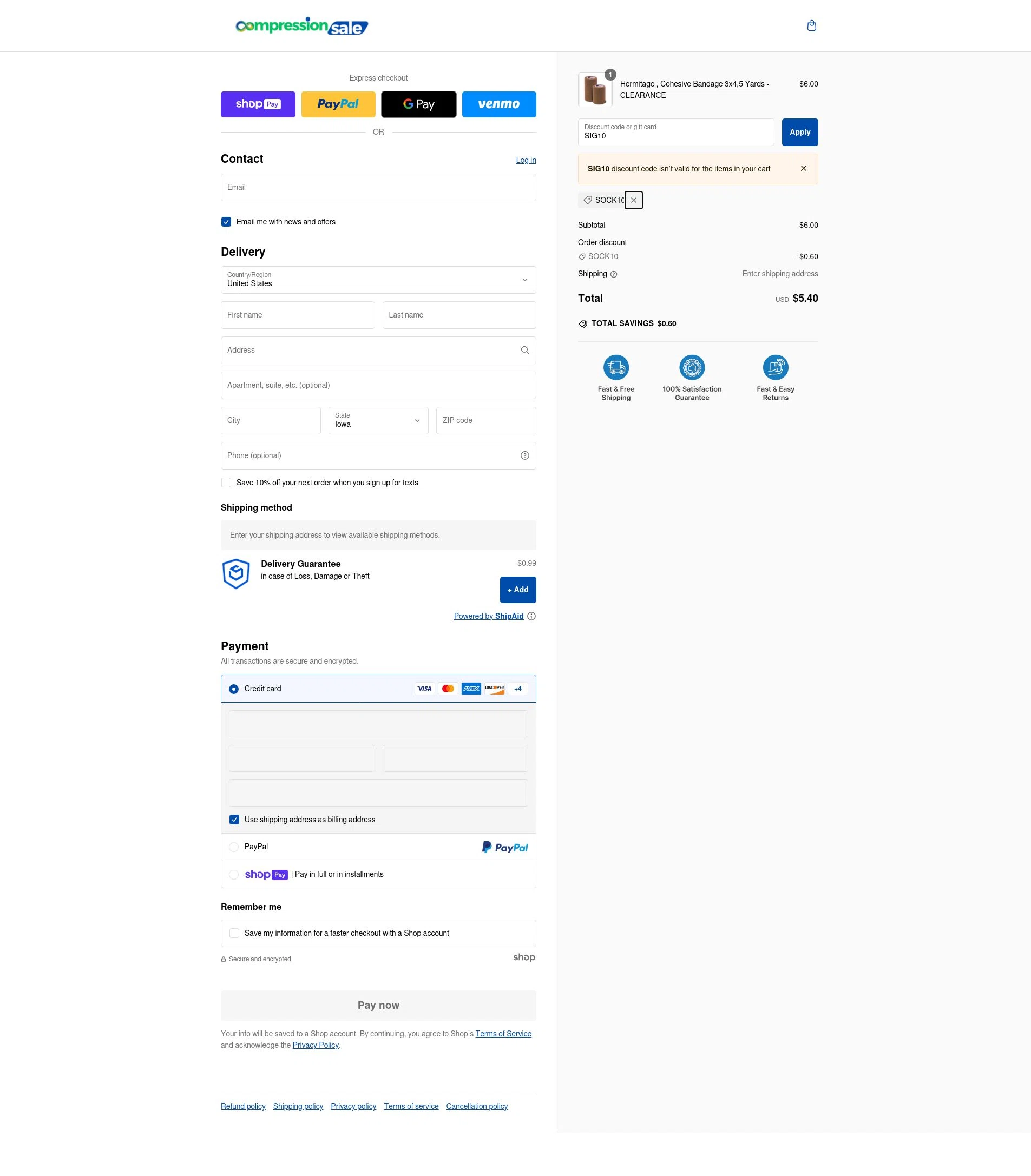 where to use Compressionsale.com promo code box