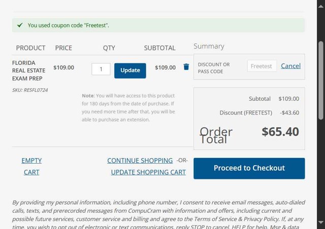 CompuCram checkout page showing CompuCram discount code box | Screenshot taken by SimplyCodes community member on Aug 21, 2025