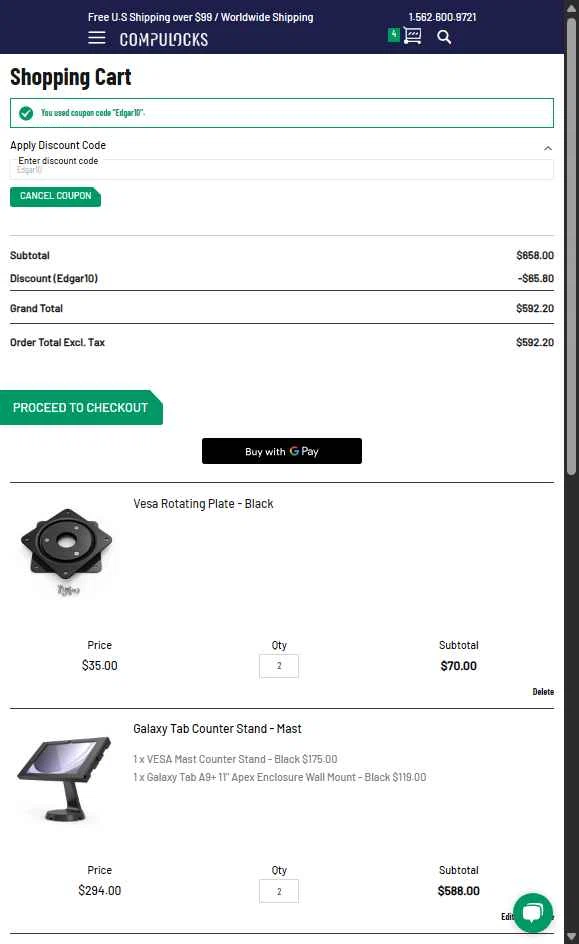 Compulocks checkout page showing Compulocks promo code box | Screenshot taken by SimplyCodes community member on Jul 8, 2025
