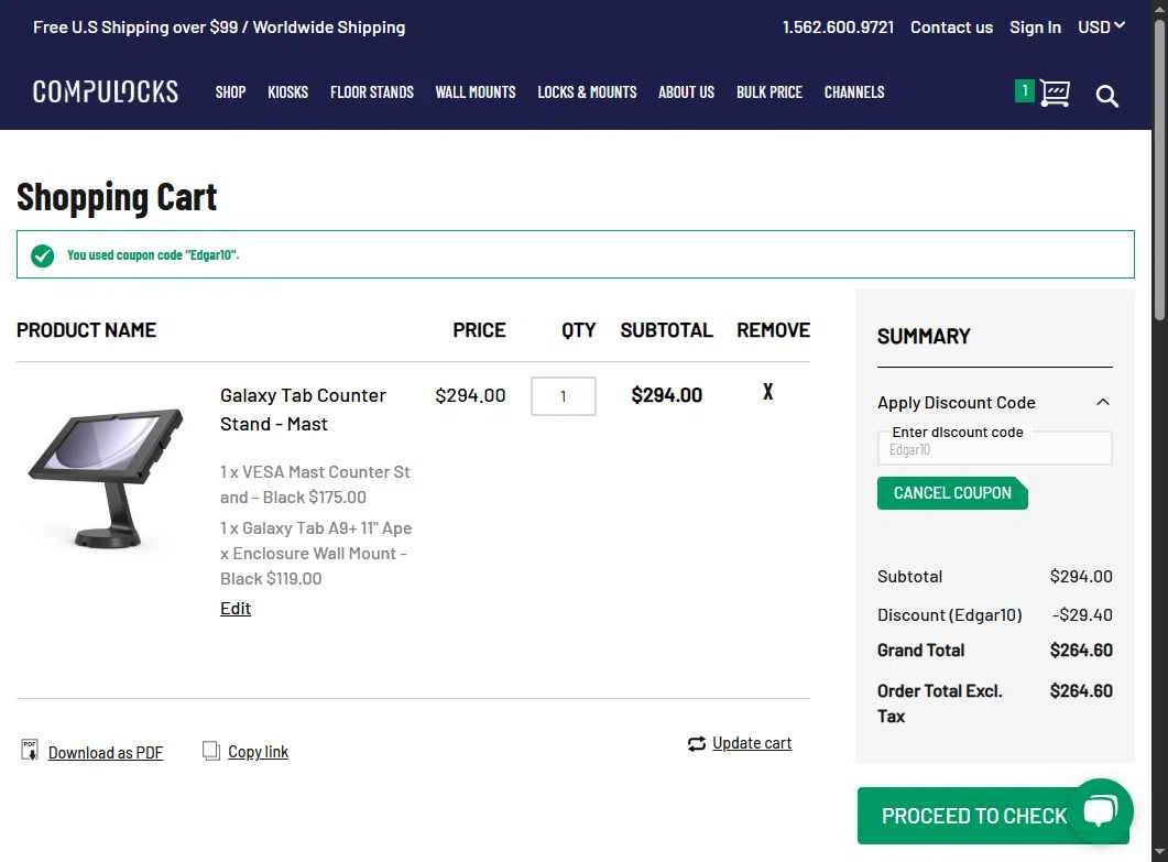 Compulocks checkout page showing Compulocks promo code box | Screenshot taken by SimplyCodes community member on Jul 8, 2025