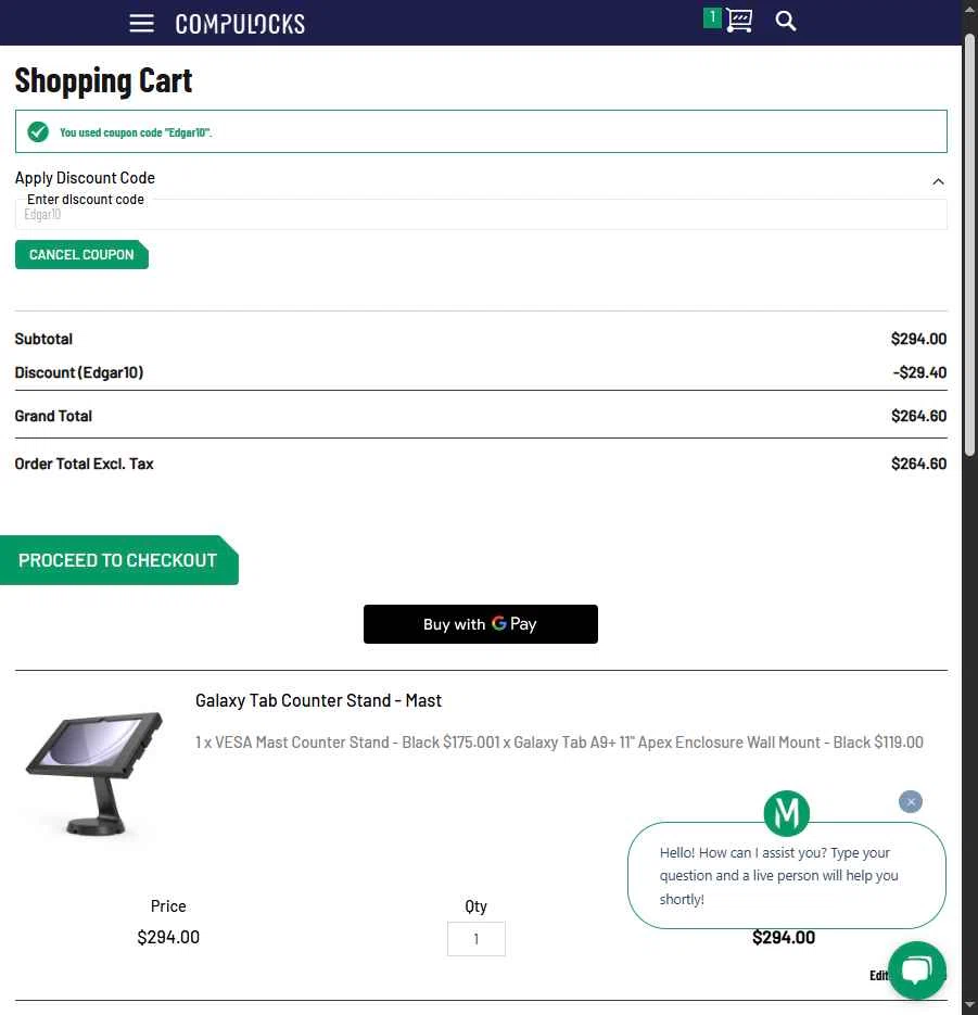 Compulocks checkout page showing Compulocks promo code box | Screenshot taken by SimplyCodes community member on Jul 8, 2025