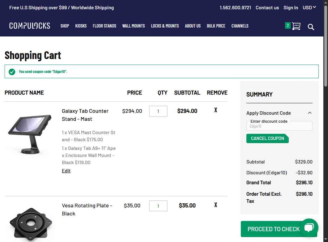 Compulocks checkout page showing Compulocks promo code box | Screenshot taken by SimplyCodes community member on Jul 8, 2025