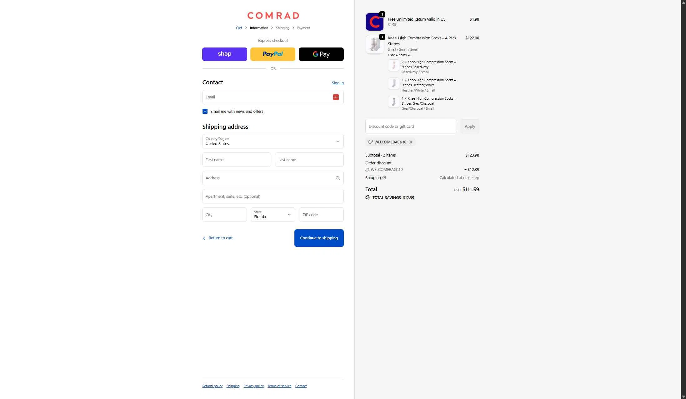 Comrad Socks checkout page showing Comrad Socks discount code box | Screenshot taken by SimplyCodes community member on Jan 2, 2026