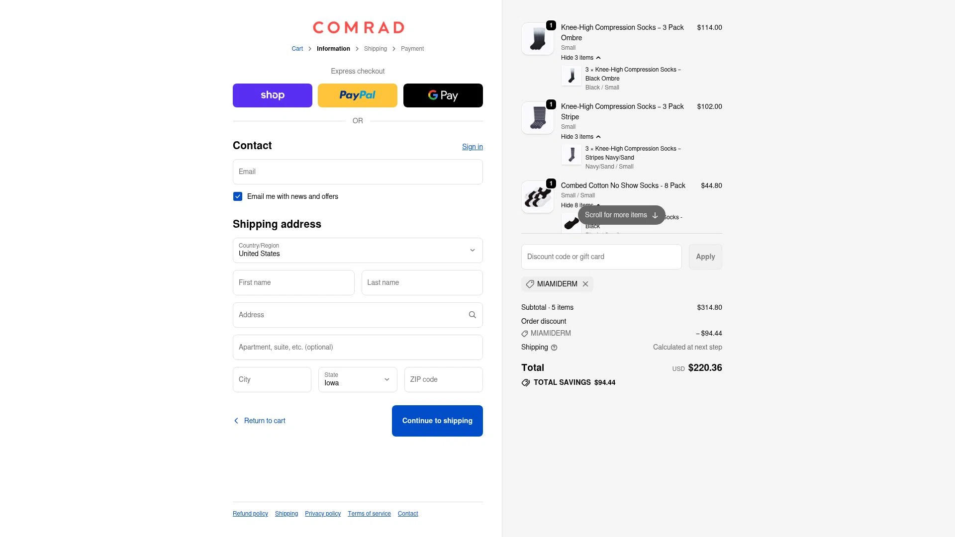 Comrad Socks checkout page showing Comrad Socks discount code box | Screenshot taken by SimplyCodes community member on Dec 16, 2025