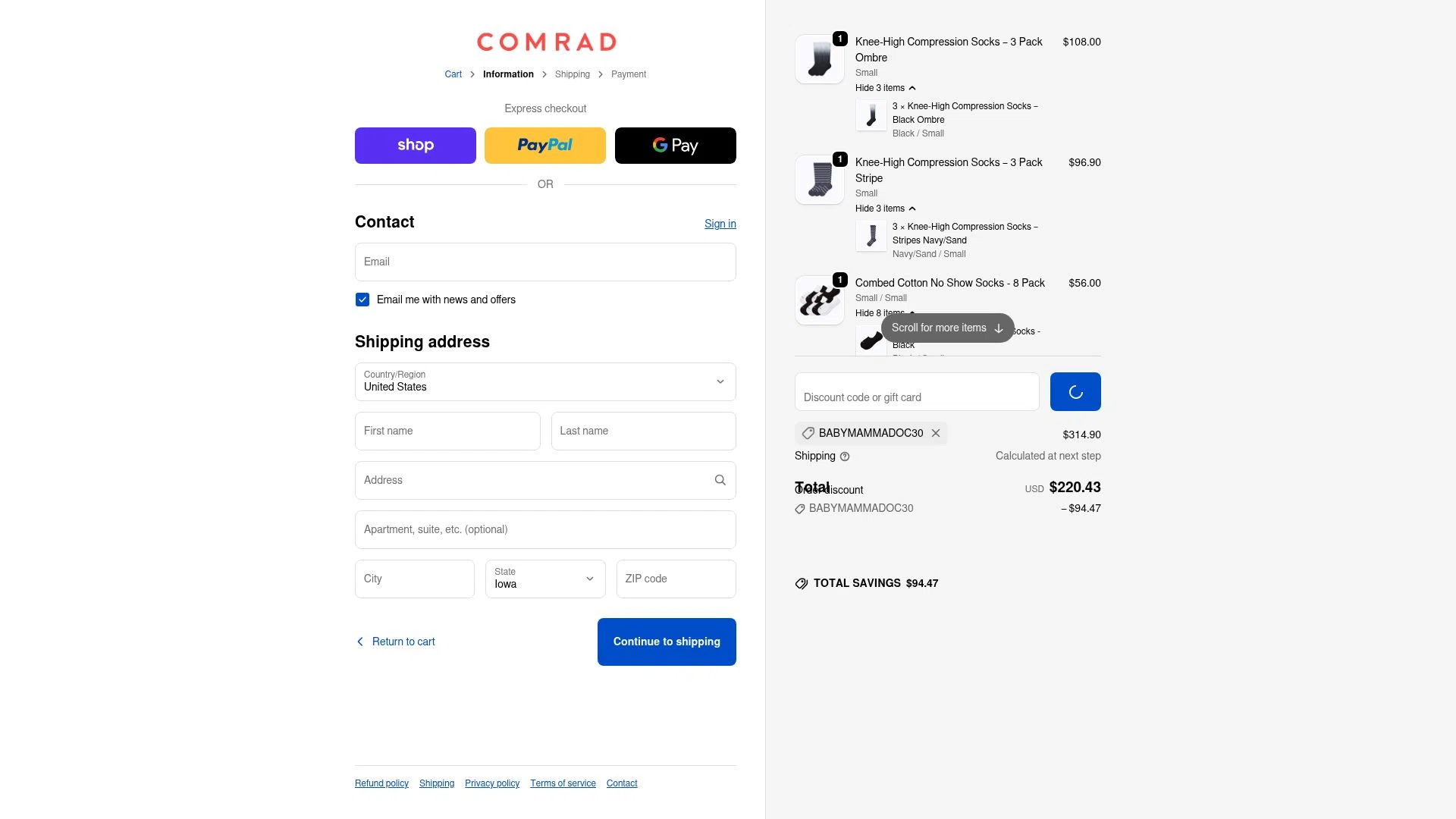 Comrad Socks checkout page showing Comrad Socks discount code box | Screenshot taken by SimplyCodes community member on Dec 23, 2025