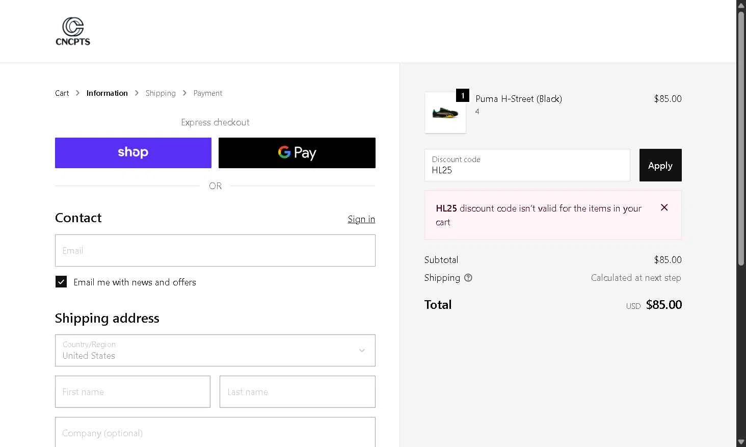 Concepts checkout page showing Concepts discount code box | Screenshot taken by SimplyCodes community member on Nov 6, 2025