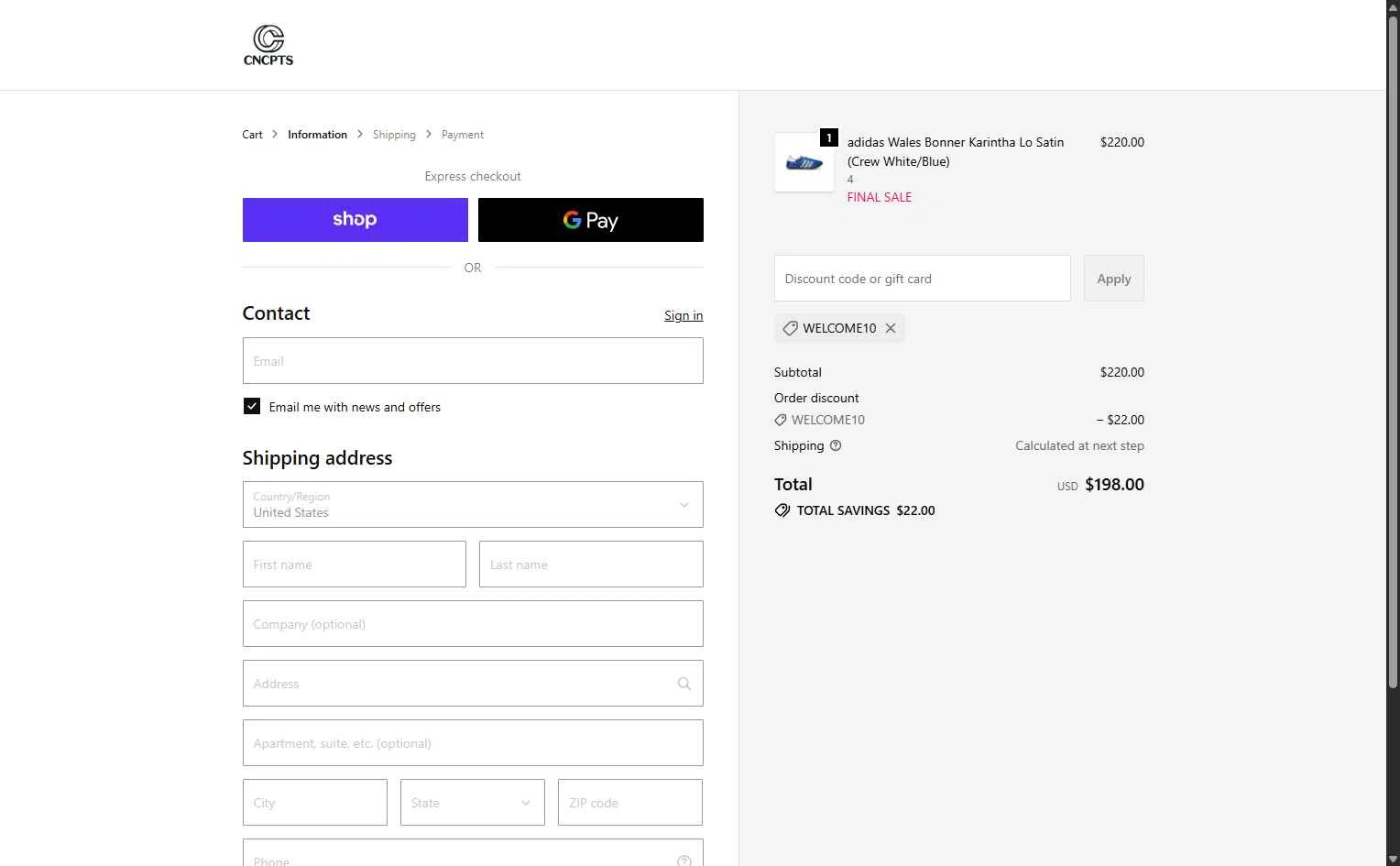 Concepts checkout page showing Concepts discount code box | Screenshot taken by SimplyCodes community member on Jan 2, 2026