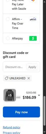 UNLEASHED coupon verification screenshot