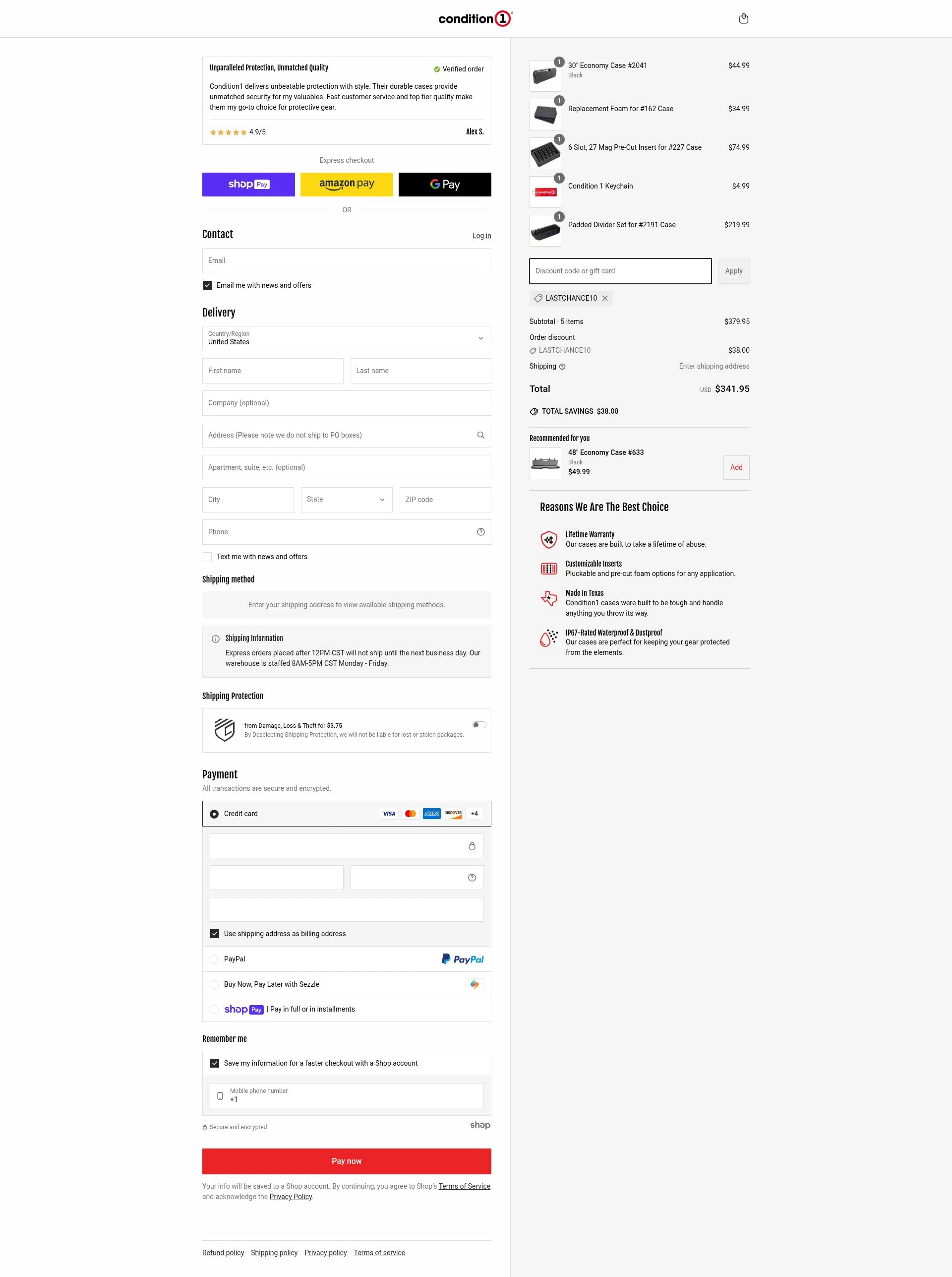 Condition 1 checkout page showing Condition 1 discount code box | Screenshot taken by SimplyCodes community member on Apr 2, 2025