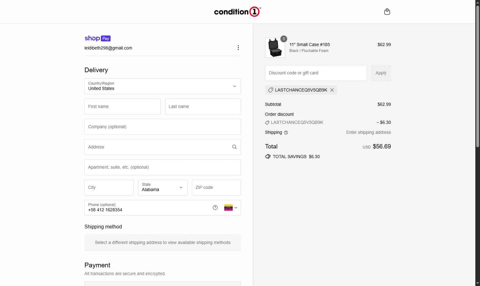 Condition 1 checkout page showing Condition 1 discount code box | Screenshot taken by SimplyCodes community member on Jul 2, 2025