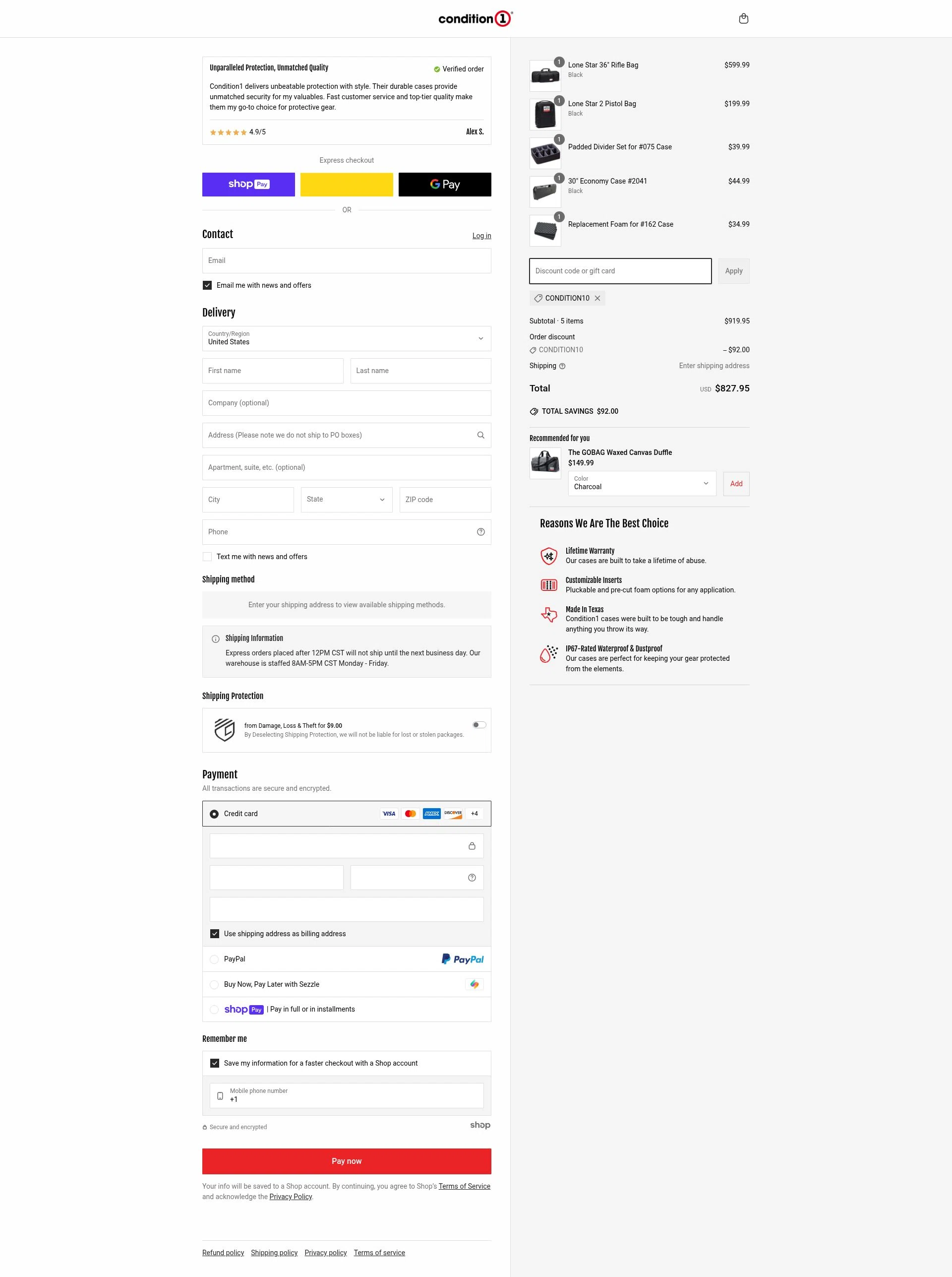 Condition 1 checkout page showing Condition 1 discount code box | Screenshot taken by SimplyCodes community member on Apr 17, 2025