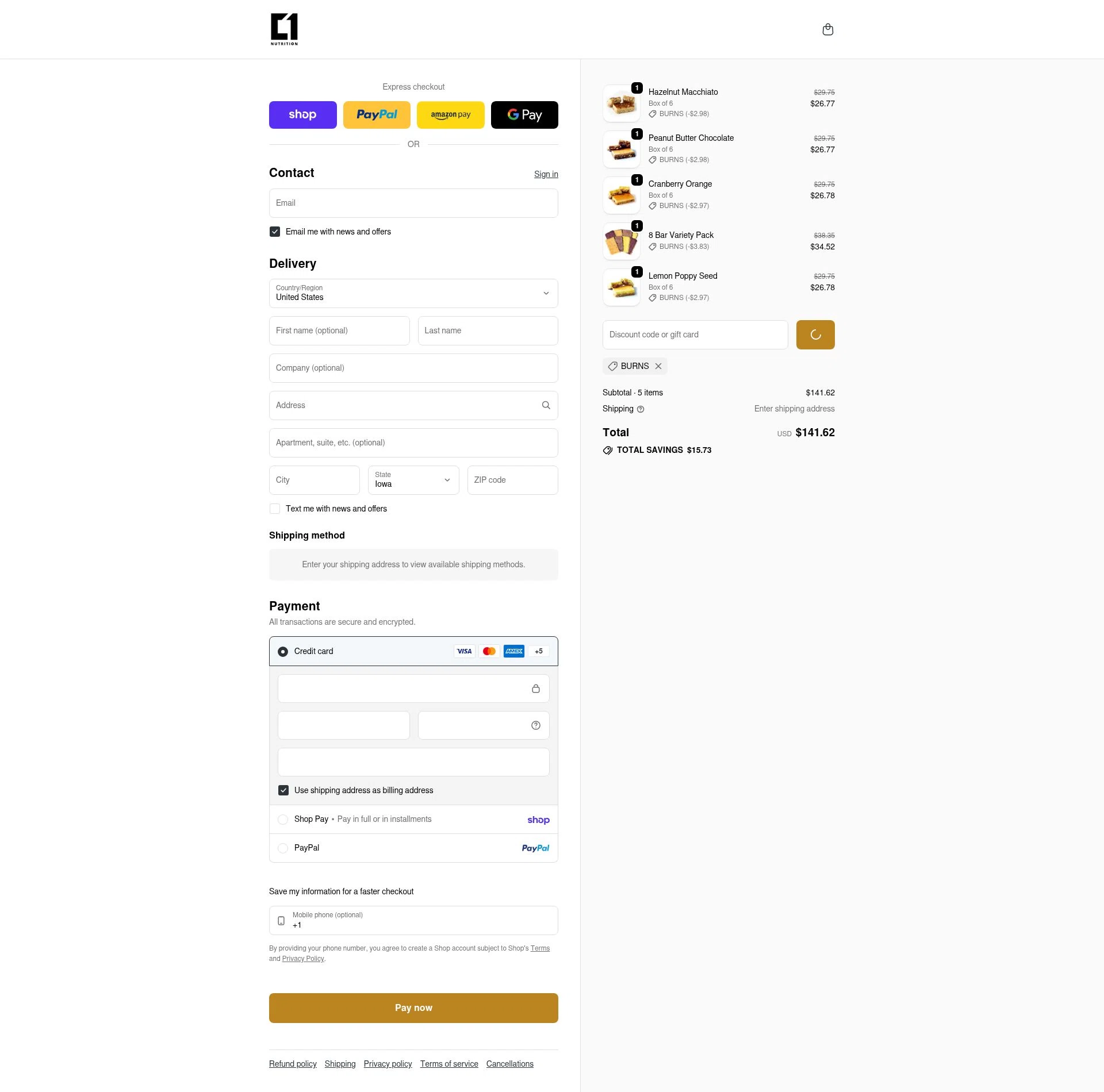 Condition One checkout page showing Condition One discount code box | Screenshot taken by SimplyCodes community member on Feb 5, 2026