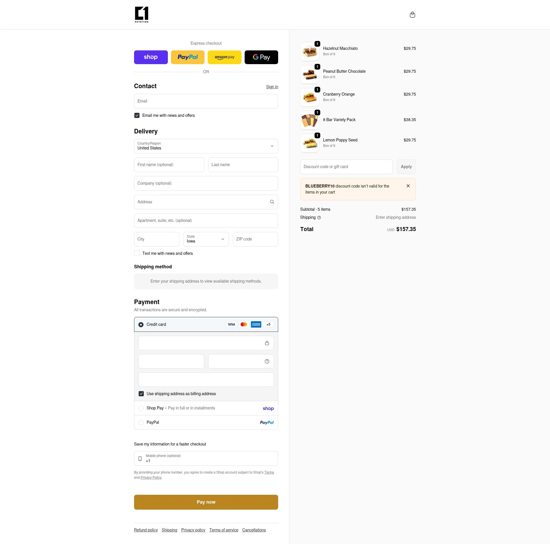 Condition One checkout page showing Condition One discount code box | Screenshot taken by SimplyCodes community member on Feb 5, 2026