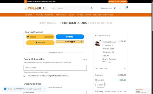 Condom Depot checkout page showing Condom Depot promo code box | Screenshot taken by SimplyCodes community member on Aug 4, 2025